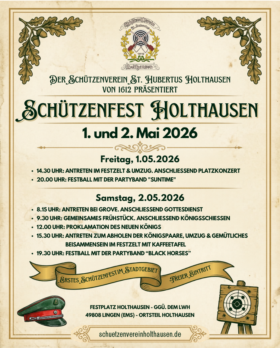 Einladung zum Schützenfest 2026 in Holthausen